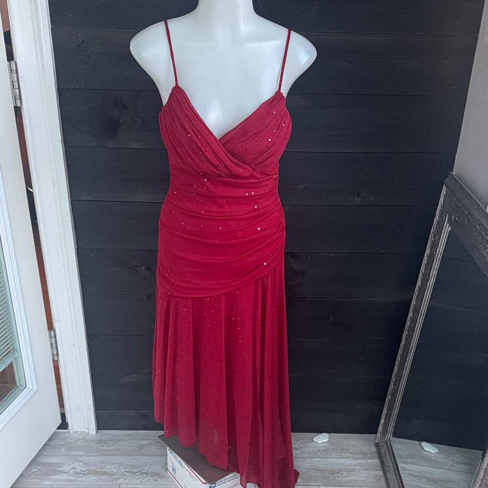 Teeze Me y2k 2000s red sequin dress‎ asymmetrical